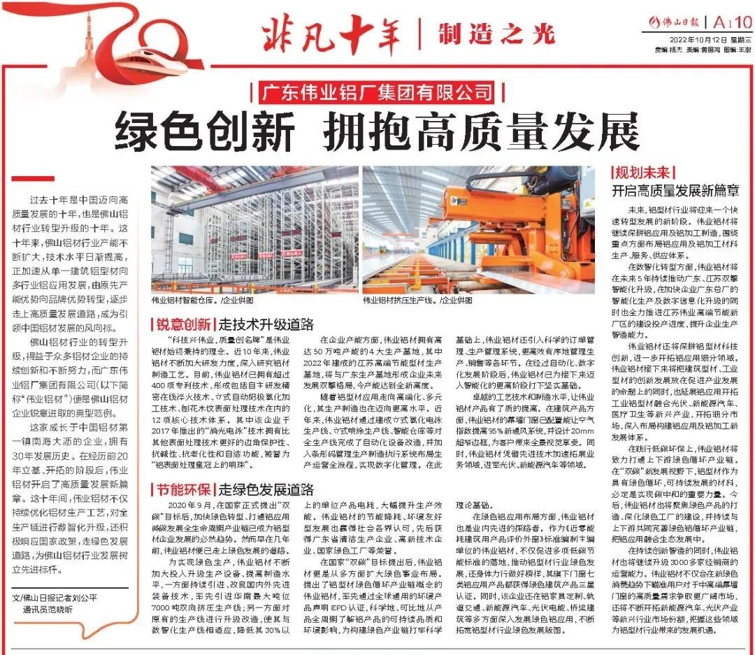 CA88官方网站铝材：绿色创新，拥抱高质量发展 | 佛山日报专题报道